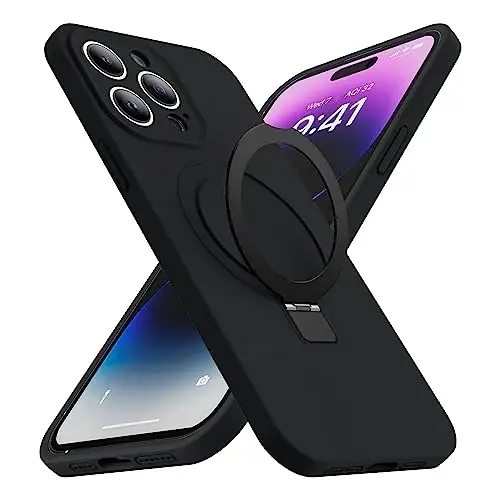 SKYLMW Compatible with iPhone 15 Pro Case with Magnetic Invisible Stand Compatible with Mag-Safe Military Drop Tested Shockproof Silicone 15 Pro Phone Cases for Women Men 6.1'', Black 