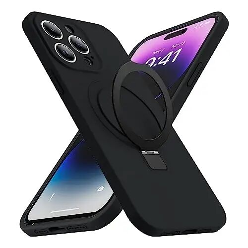 SKYLMW Compatible with iPhone 15 Pro Case with Magnetic Invisible Stand Compatible with Mag-Safe Military Drop Tested Shockproof Silicone 15 Pro Phone Cases for Women Men 6.1'', Black - 1
