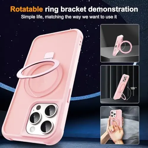 SKYLMW Compatible with iPhone 15 Pro Case with Stand,Pink | iPhone 15 Pro Phone Case 6.1