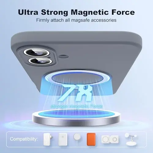 SKYLMW Compatible with iPhone 16 Case 6.1'' with Magnetic Invisible Stand【Compatible with Mag-Safe】【Military Drop Tested】 Silicone 16 Phone Case for Women Men, Grey - 3