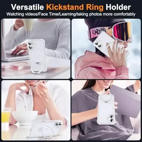 SKYLMW Compatible with iPhone 16 Case with Invisible Magnetic O-Ring Stand Military-Grade Phone Case for iPhone 16 6.1