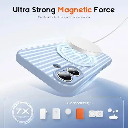 SKYLMW Compatible with iPhone 16 Case with Magnetic Invisible Stand [Compatible with Mag-Safe][Cute Aesthetic Striped Pattern] Silicone 16 Phone Case for Women Men 6.1