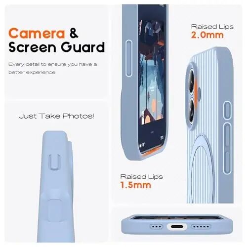 SKYLMW Compatible with iPhone 16 Case with Magnetic Invisible Stand [Compatible with Mag-Safe][Cute Aesthetic Striped Pattern] Silicone 16 Phone Case for Women Men 6.1