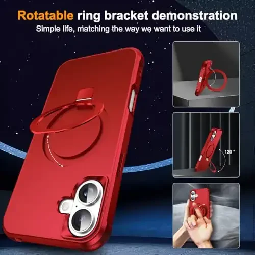 SKYLMW Compatible with iPhone 16 Plus Case with Invisible Magnetic O-Ring Stand Military-Grade Case for iPhone 16 Plus 6.7