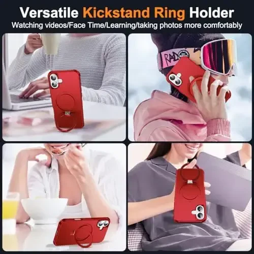 SKYLMW Compatible with iPhone 16 Plus Case with Invisible Magnetic O-Ring Stand Military-Grade Case for iPhone 16 Plus 6.7