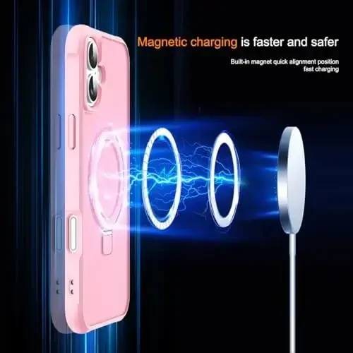 SKYLMW Compatible with iPhone 16 Plus Case with Invisible Magnetic O-Ring Stand Military-Grade Translucent Case for iPhone 16 Plus 6.7
