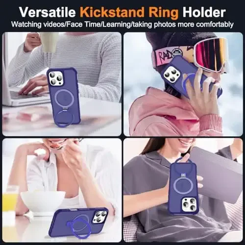 SKYLMW Compatible with iPhone 16 Pro Case with Invisible Magnetic O-Ring Stand Military-Grade Translucent Case for iPhone 16 Pro 6.3