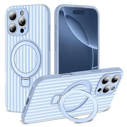 SKYLMW Compatible with iPhone 16 Pro Case with Magnetic Invisible Stand [Compatible with Mag-Safe][Cute Aesthetic Striped Pattern] Silicone 16 Pro Phone Case for Women Men 6.3