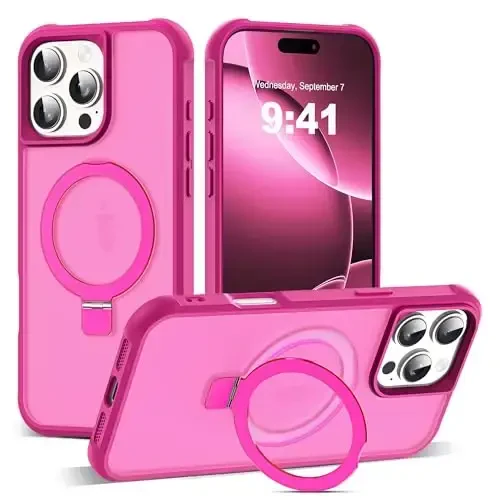 SKYLMW Compatible with iPhone 16 Pro Max Case with Invisible Magnetic O-Ring Stand Military-Grade Translucent Case for iPhone 16 ProMax 6.9