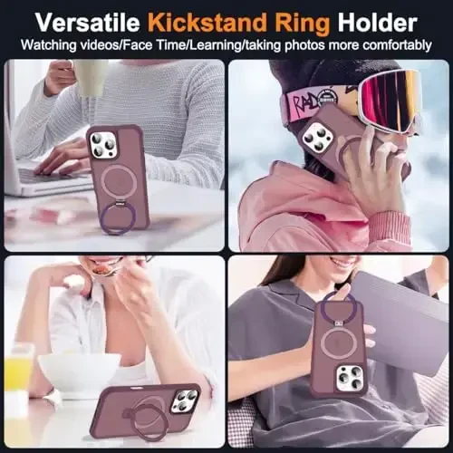 SKYLMW Compatible with iPhone 16 Pro Max Case with Invisible Magnetic O-Ring Stand Military-Grade Translucent Case for iPhone 16 ProMax 6.9