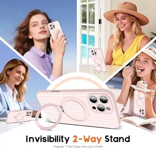 SKYLMW Compatible with iPhone 16 Pro Max Case with Magnetic Invisible Stand [Compatible with Mag-Safe][Cute Aesthetic Striped Pattern] Silicone 16 Pro Max Phone Case for Women Men 6.9