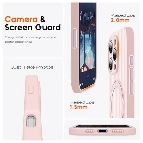 SKYLMW Compatible with iPhone 16 Pro Max Case with Magnetic Invisible Stand [Compatible with Mag-Safe][Cute Aesthetic Striped Pattern] Silicone 16 Pro Max Phone Case for Women Men 6.9