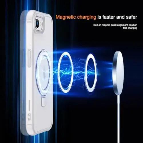 SKYLMW Compatible with iPhone 16E Case with Invisible Magnetic O-Ring Stand Military-Grade Phone Case for iPhone 16E 6.1
