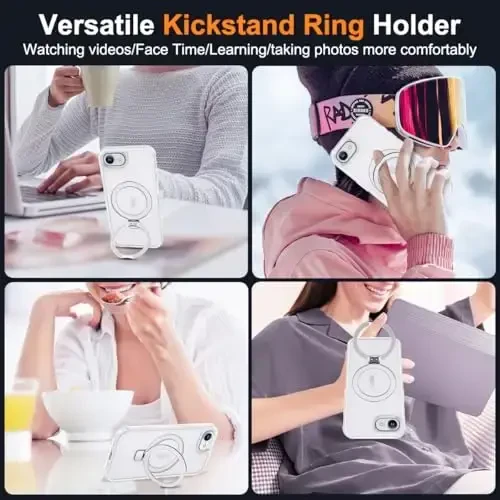 SKYLMW Compatible with iPhone 16E Case with Invisible Magnetic O-Ring Stand Military-Grade Phone Case for iPhone 16E 6.1