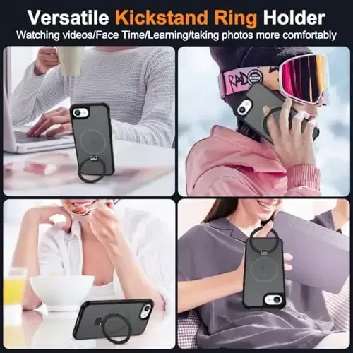 SKYLMW Compatible with iPhone 16E Case with Invisible Magnetic O-Ring Stand Military-Grade Translucent Case for iPhone 16E 6.1