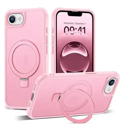SKYLMW Compatible with iPhone 16E Case with Invisible Magnetic O-Ring Stand Military-Grade Translucent Case for iPhone 16E 6.1