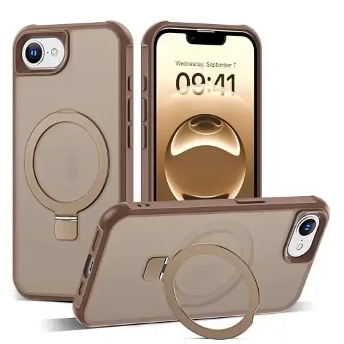 SKYLMW Compatible with iPhone 16E Case with Invisible Magnetic O-Ring Stand Military-Grade Translucent Case for iPhone 16E 6.1