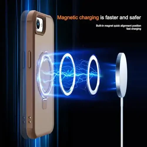 SKYLMW Compatible with iPhone 16E Case with Invisible Magnetic O-Ring Stand Military-Grade Translucent Case for iPhone 16E 6.1