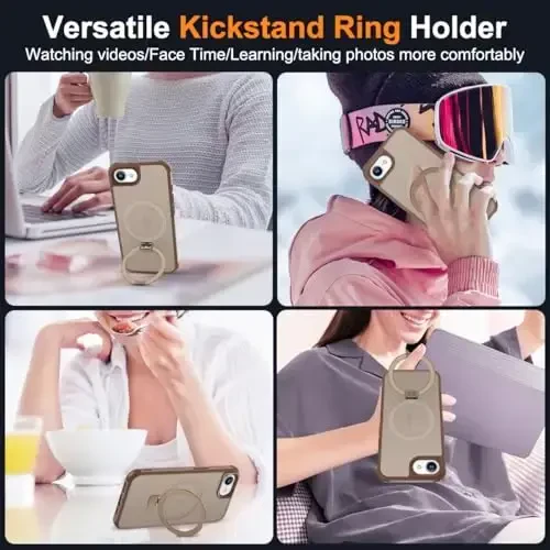 SKYLMW Compatible with iPhone 16E Case with Invisible Magnetic O-Ring Stand Military-Grade Translucent Case for iPhone 16E 6.1