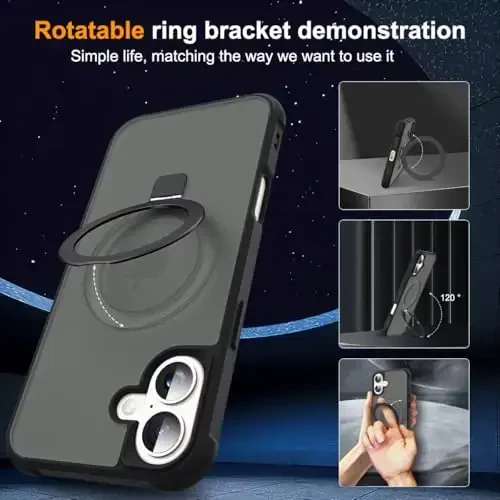 SKYLMW Compatible with iPhone 17 Case with Invisible Magnetic O-Ring Stand Military-Grade Translucent Phone Case for iPhone 17 6.3