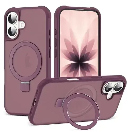 SKYLMW Compatible with iPhone 17 Case with Invisible Magnetic O-Ring Stand Military-Grade Translucent Phone Case for iPhone 17 6.3