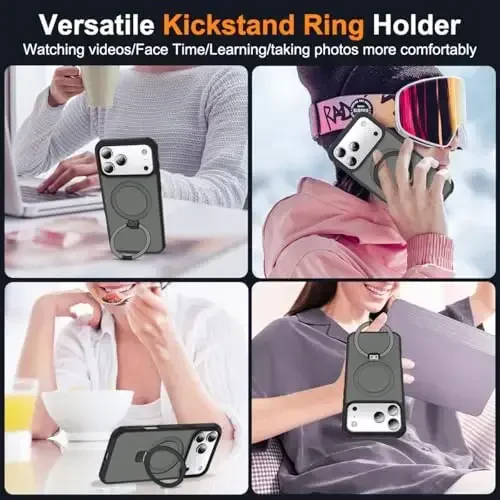 SKYLMW Compatible with iPhone 17 Pro Case with Invisible Magnetic O-Ring Stand Military-Grade Translucent Phone Case for iPhone 17 Pro 6.3