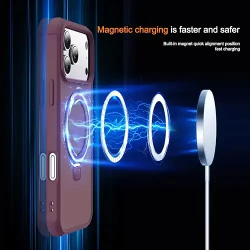 SKYLMW Compatible with iPhone 17 Pro Case with Invisible Magnetic O-Ring Stand Military-Grade Translucent Phone Case for iPhone 17 Pro 6.3