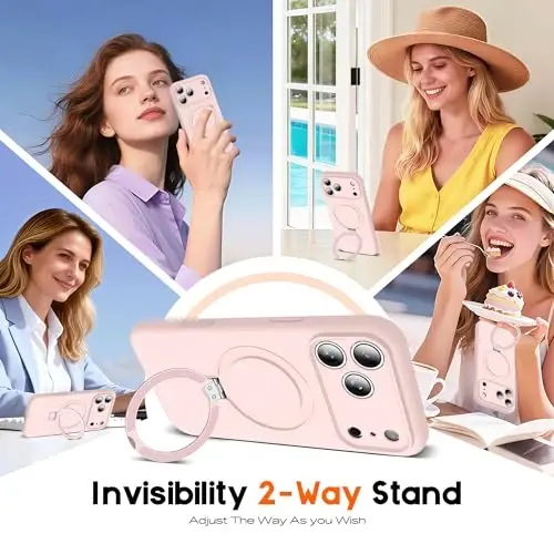 SKYLMW Compatible with iPhone 17 Pro Case with Magnetic Invisible Stand Compatible with Mag-Safe Military Drop Tested Shockproof Silicone 17 Pro Phone Cases for Women Men 6.3