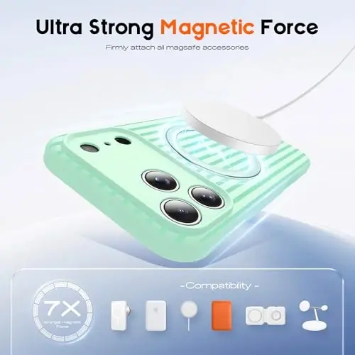 SKYLMW Compatible with iPhone 17 Pro Case with Magnetic Invisible Stand [Compatible with Mag-Safe][Cute Aesthetic Striped Pattern] Silicone 17 Pro Phone Case for Women Men 6.3