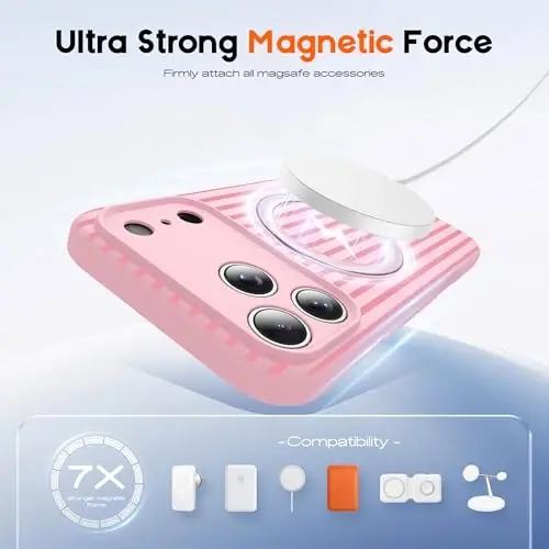 SKYLMW Compatible with iPhone 17 Pro Case with Magnetic Invisible Stand [Compatible with Mag-Safe][Cute Aesthetic Striped Pattern] Silicone 17 Pro Phone Case for Women Men 6.3