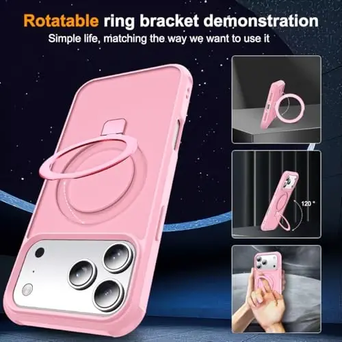 SKYLMW Compatible with iPhone 17 Pro Case with Stand,Pink | iPhone 17 Pro Phone Case 6.3