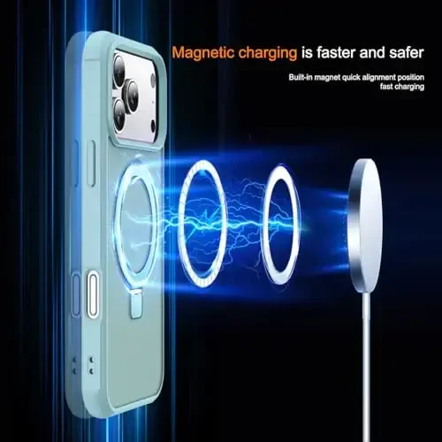 SKYLMW Compatible with iPhone 17 Pro Max Case with Invisible Magnetic O-Ring Stand Military-Grade Translucent Case for iPhone 17 ProMax 6.9