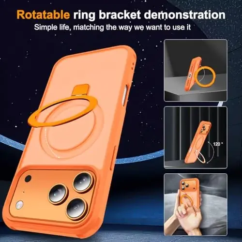 SKYLMW Compatible with iPhone 17 Pro Max Case with Stand,Orange | iPhone 17 Pro Max Phone Case 6.9