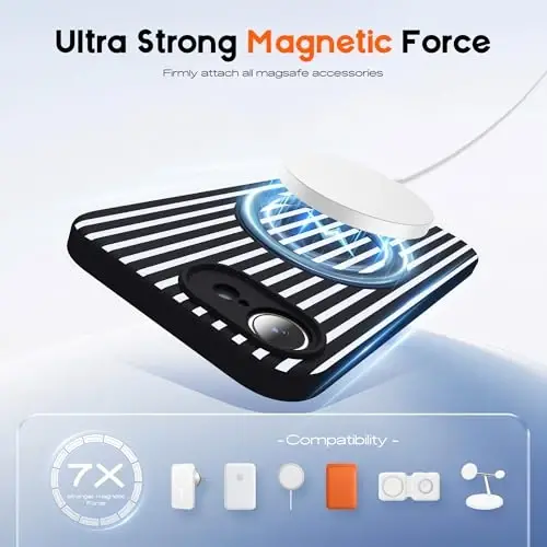 SKYLMW Compatible with iPhone 17E Case with Magnetic Invisible Stand [Compatible with Mag-Safe][Cute Aesthetic Striped Pattern] Silicone 17E Phone Case for Women Men 6.1