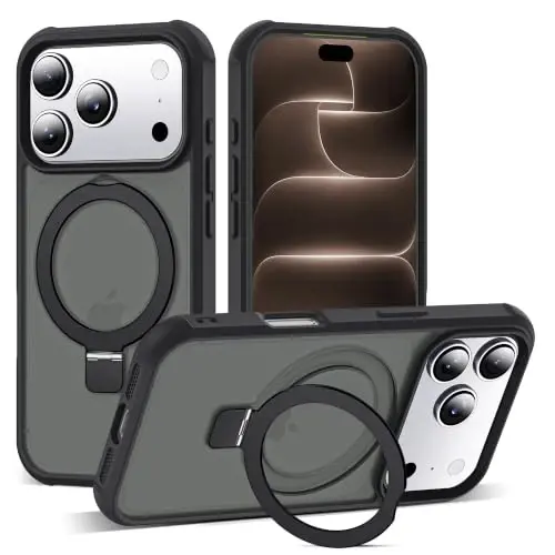 SKYLMW Compatible with iPhone 18 Pro Case with Stand,Black | iPhone 18 Pro Phone Case 6.3