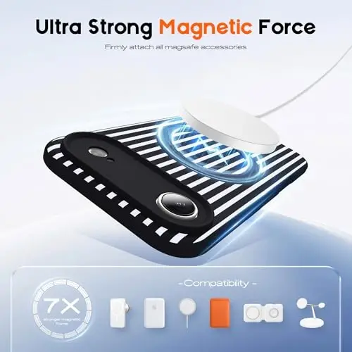 SKYLMW Compatible with iPhone Air Case with Magnetic Invisible Stand [Compatible with Mag-Safe][Cute Aesthetic Striped Pattern] Silicone 17 Air Phone Case for Women Men 6.5