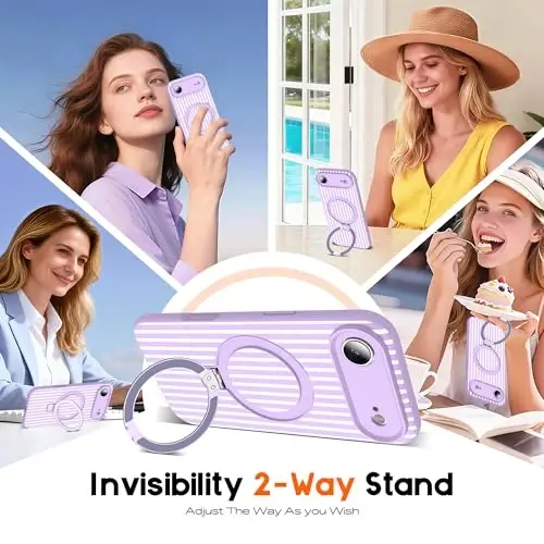 SKYLMW Compatible with iPhone Air Case with Magnetic Invisible Stand [Compatible with Mag-Safe][Cute Aesthetic Striped Pattern] Silicone 17 Air Phone Case for Women Men 6.5