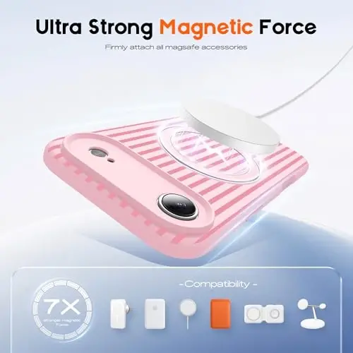 SKYLMW Compatible with iPhone Air Case with Magnetic Invisible Stand [Compatible with Mag-Safe][Cute Aesthetic Striped Pattern] Silicone 17 Air Phone Case for Women Men 6.5