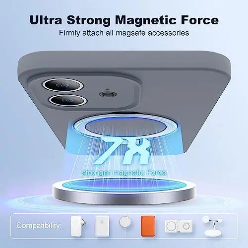 SKYLMW Designed for iPhone 12 Case with Magnetic Invisible Stand Compatible with Mag-Safe Military Drop Tested Shockproof Silicone Phone Cases Covers for Women Men 6.1'', Grey - 3