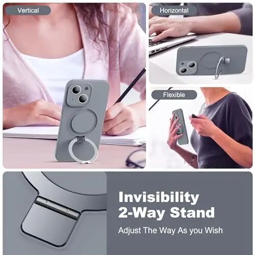 SKYLMW Designed for iPhone 14 Plus Case with Magnetic Invisible Stand Compatible with Mag-Safe Military Drop Tested Shockproof Silicone Phone Cases for Women Men 6.7'', Grey - 2