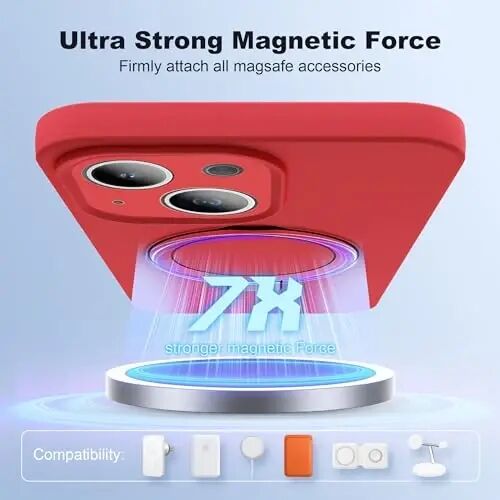 SKYLMW Designed for iPhone 14 Plus Case with Magnetic Invisible Stand Compatible with Mag-Safe Military Drop Tested Shockproof Silicone Phone Cases for Women Men 6.7'', Red - 3