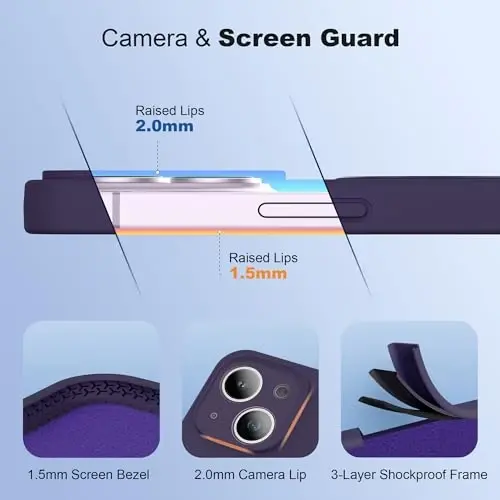 SKYLMW Designed for iPhone 15 Case with Magnetic Invisible Stand Compatible with Mag-Safe Military Drop Tested Shockproof Silicone Phone Case for Women Men 6.1'', Purple - 4