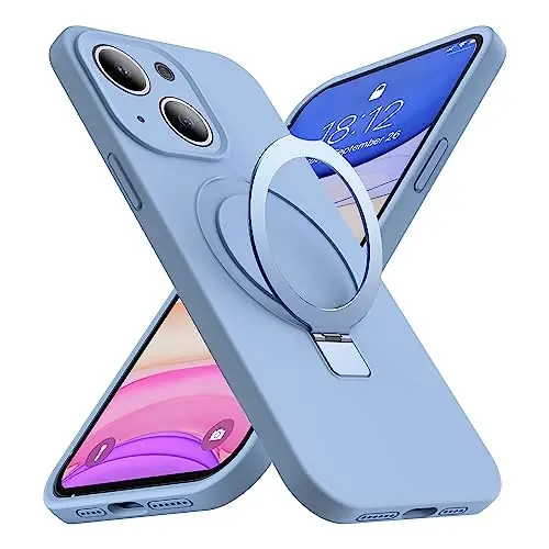 SKYLMW Designed for iPhone 15 Plus Case with Magnetic Invisible Stand Compatible with Mag-Safe Military Drop Tested Shockproof Silicone Phone Cases for Women Men 6.7'', Blue 251009 