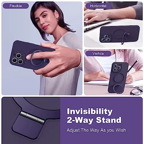 SKYLMW Designed for iPhone 15 Pro Case with Magnetic Invisible Stand Compatible with Mag-Safe Military Drop Tested Shockproof Silicone Phone Cases for Women Men 6.1'', Purple - 2
