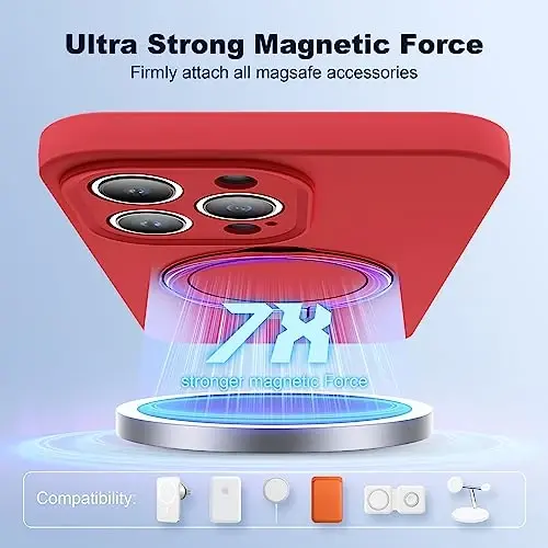 SKYLMW Designed for iPhone 15 Pro Max Case with Magnetic Invisible Stand Compatible with Mag-Safe Military Drop Tested Shockproof Silicone Phone Cases for Women Men 6.7'', Red - 3