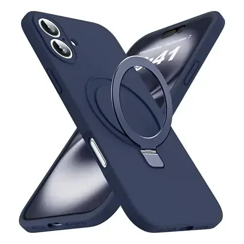 SKYLMW Designed for iPhone 16 Case with Magnetic Invisible Stand Compatible with Mag-Safe Military Drop Tested Shockproof Silicone Phone Cases for Women Men 6.1'', Dark Blue - 1