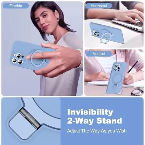 SKYLMW Designed for iPhone 16 Pro Max Case with Magnetic Invisible Stand Compatible with Mag-Safe Military Drop Tested Shockproof Silicone Phone Cases for Women Men 6.9'', Blue - 2
