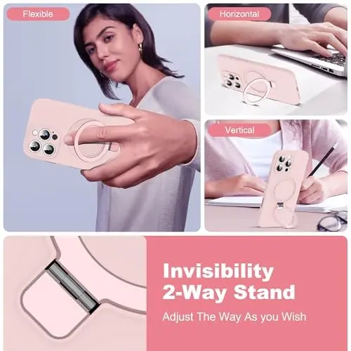 SKYLMW Designed for iPhone 16 Pro Max Case with Magnetic Invisible Stand Compatible with Mag-Safe Military Drop Tested Shockproof Silicone Phone Cases for Women Men 6.9'', Pink 251105 - 2