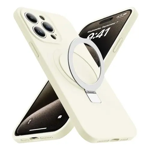 SKYLMW for iPhone 15 Pro Max Case with Magnetic Invisible Stand Compatible with MagSafe Military Drop Tested Shockproof Liquid Silicone iPhone 15 Pro Max Phone Cases for Women Men 6.7'' 2023,White 
