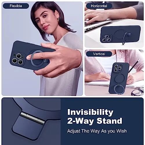 SKYLMW for iPhone 13 Pro Max Case with Magnetic Invisible Stand Compatible with Mag-Safe Military Drop Tested Shockproof Silicone Phone Cases for Women Men 6.7'' Dark Blue - 2